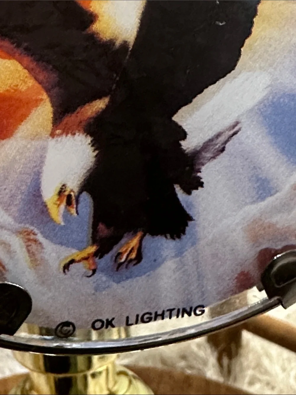 Vtg Patriotic Small Touch Lamp OK LIGHTING Bald Eagle Mountains American Flag